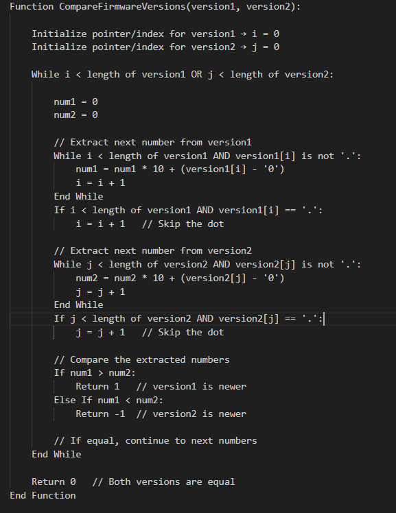 Pseudocode: Compare Two Firmware Version Strings